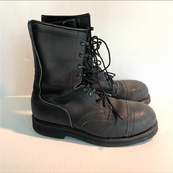 ADDISON SHOE COMPANY Black Leather Military Combat Boots Steel Toe Men’s size 9W